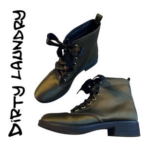 DIRTY LAUNDRY Olive Green Satin Combat Boots SRZ-003 Army Moto Ankle Women's 8.5
